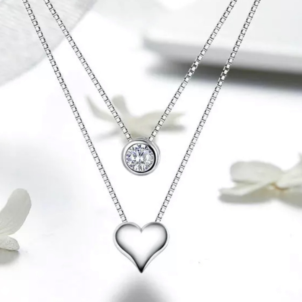 🔥Insta double layer chain heart pendant necklace - Picture 3 of 7